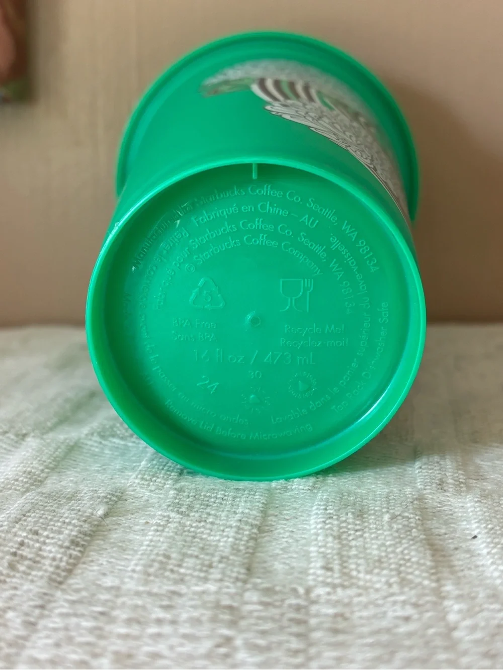 Starbucks Green Floral Plastic Hot to Go Travel Cup with Lid